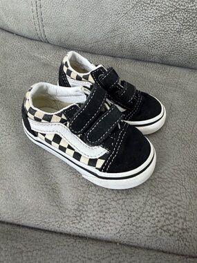 Vans Kids Checkerboard Velcro Sneakers - Black & Cream
